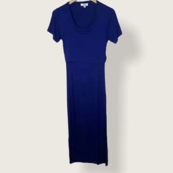 Revolve LNA Blue Maxi Dress Modal Open Back Slit‎ Whitley Size XS Short Sleeve - Picture 2 of 10